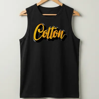 Bold script print of the name Colton in yellow and black on a — printed on a tank top