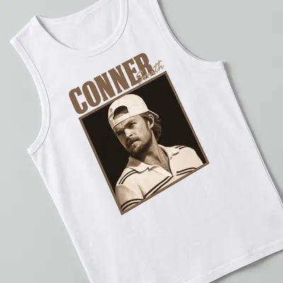 Vintage sepia t-shirt featuring the name Conner Smith in classic font. — printed on a tank top