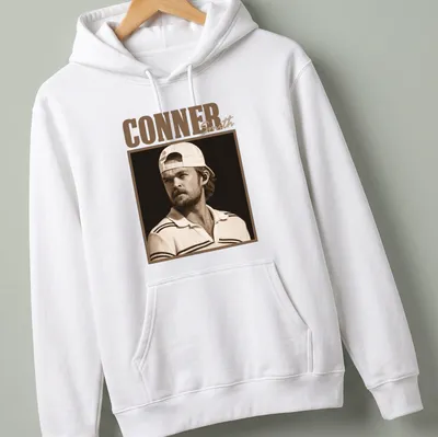 Vintage sepia t-shirt featuring the name Conner Smith in classic font. — printed on a unisex hoodie