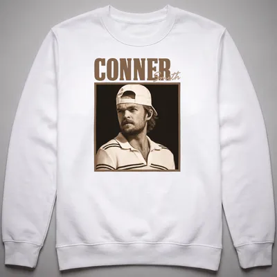 Vintage sepia t-shirt featuring the name Conner Smith in classic font. — printed on a unisex sweatshirt