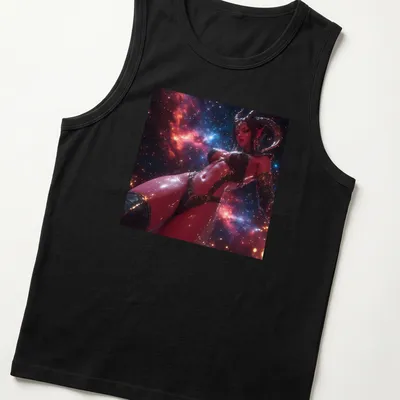 Illustration of a red demon succubus in fantasy style with vibrant colors. — printed on a tank top
