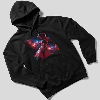 Illustration of a red demon succubus in fantasy style with vibrant colors. — printed on a unisex hoodie