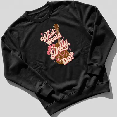 Vintage retro T-shirt with cowgirl illustration and text What Would Dolly Do? — printed on a unisex sweatshirt
