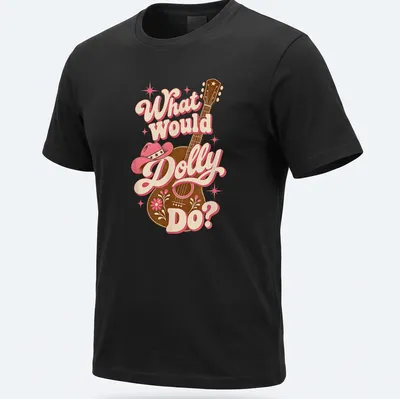 Vintage retro T-shirt with cowgirl illustration and text What Would Dolly Do?