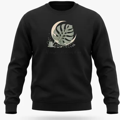 Midnight Watering Club shirt with a monstera leaf illustration in botanical style — printed on a unisex sweatshirt