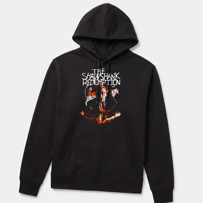 Boxy silhouette design featuring crime drama faces and the words THE SATANIC in white on orange — printed on a unisex hoodie