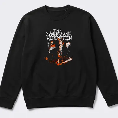 Boxy silhouette design featuring crime drama faces and the words THE SATANIC in white on orange — printed on a unisex sweatshirt