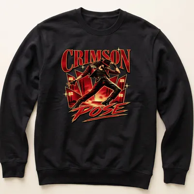 Vintage concert performer t-shirt with red and black graphic text — printed on a unisex sweatshirt
