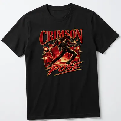 Vintage concert performer t-shirt with red and black graphic text — printed on a unisex t-shirt