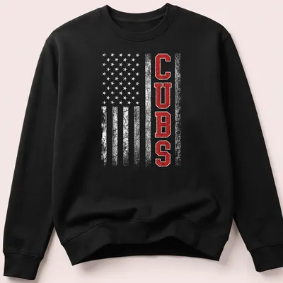 Vintage distressed Cubs T-shirt in red, white, and gray with bold lettering — printed on a unisex sweatshirt