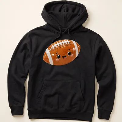 3D illustration of a cute cartoon football character in brown, white, and black — printed on a unisex hoodie