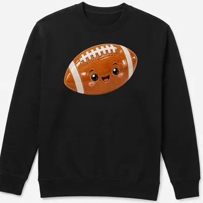 3D illustration of a cute cartoon football character in brown, white, and black — printed on a unisex sweatshirt