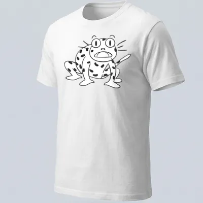 Kawaii cartoon frog character t-shirt in black and white line-art