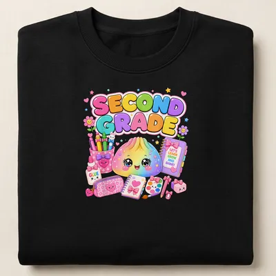 Kawaii design of a cute dumpling with colorful text promoting learning — printed on a unisex sweatshirt