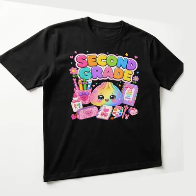 Kawaii design of a cute dumpling with colorful text promoting learning — printed on a unisex t-shirt (angled view)
