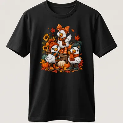 Colorful cartoon design of cute ducks in cozy sweaters for autumn.