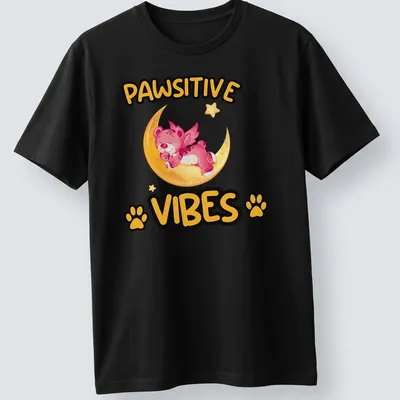 Kawaii design of a magical bear on a moon with the text Pawsitive Vibes
