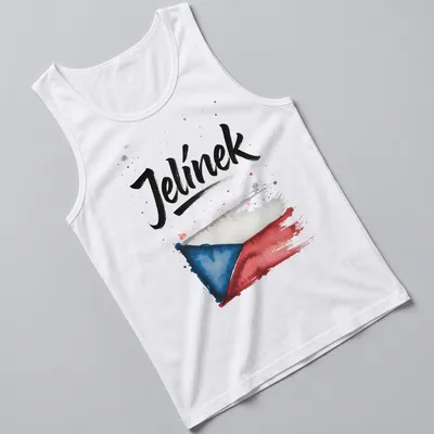 Watercolor Czech flag graphic with the name Jelínek printed stylishly. — printed on a tank top