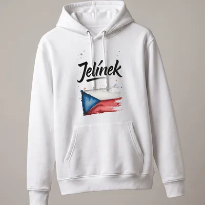 Watercolor Czech flag graphic with the name Jelínek printed stylishly. — printed on a unisex hoodie