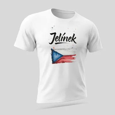 Watercolor Czech flag graphic with the name Jelínek printed stylishly. — printed on a unisex t-shirt (angled view)