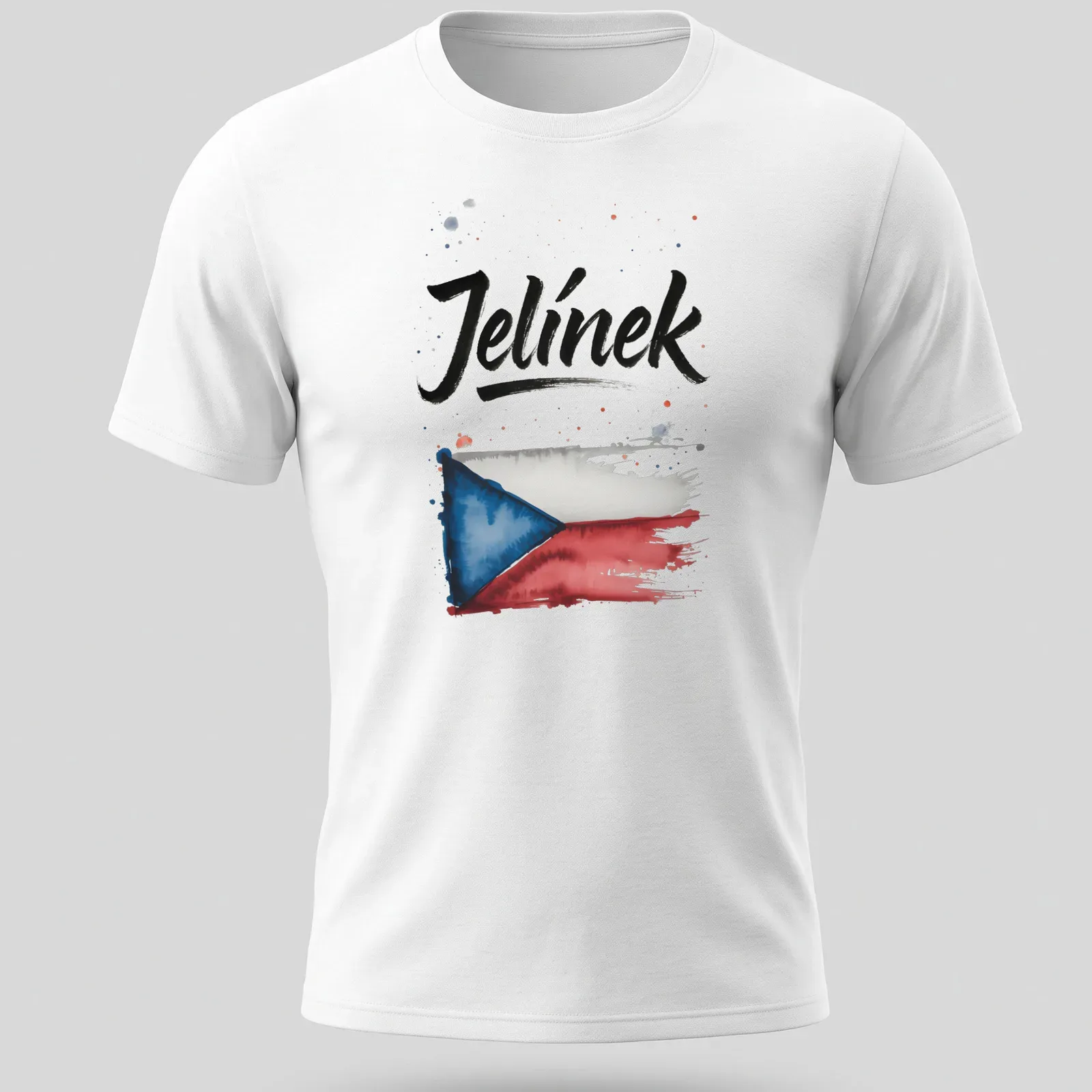 Watercolor Czech flag graphic with the name Jelínek printed stylishly. — printed on a unisex t-shirt