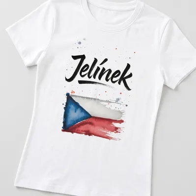 Watercolor Czech flag graphic with the name Jelínek printed stylishly. — printed on a women's shirt