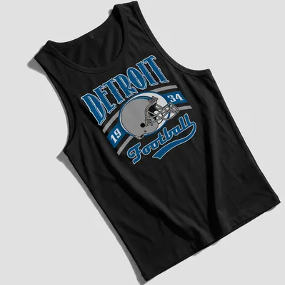 Retro design featuring Detroit Football 1934 text and a football helmet — printed on a tank top