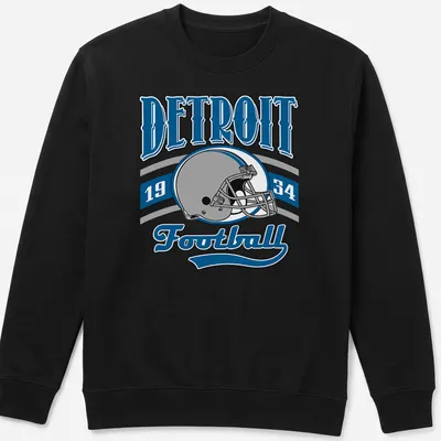 Retro design featuring Detroit Football 1934 text and a football helmet — printed on a unisex sweatshirt