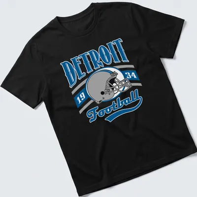 Retro design featuring Detroit Football 1934 text and a football helmet