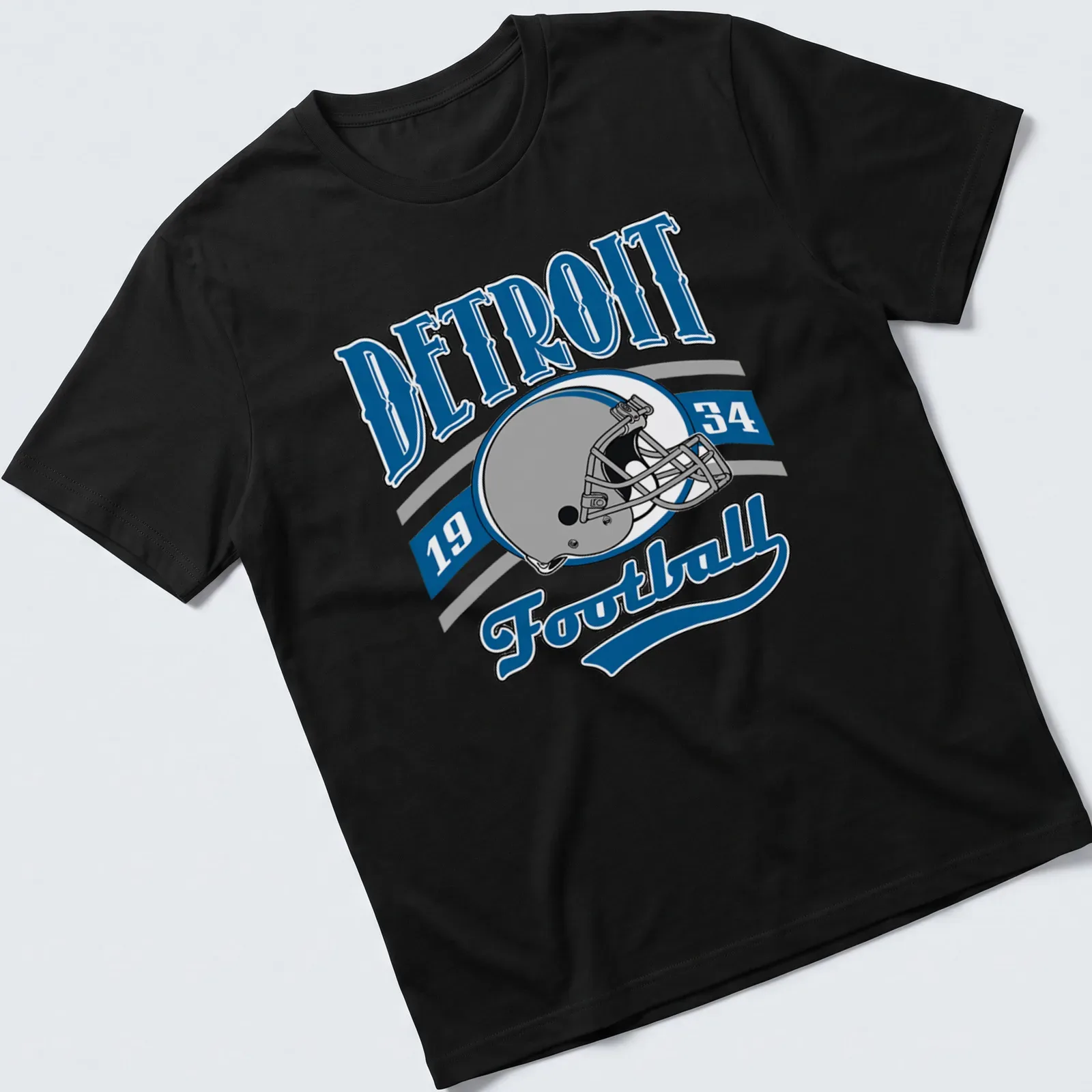 Retro design featuring Detroit Football 1934 text and a football helmet — printed on a unisex t-shirt