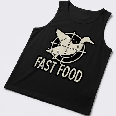 Vintage distressed Duck Hunter t-shirt featuring the text FAST FOOD with a cartoon duck — printed on a tank top