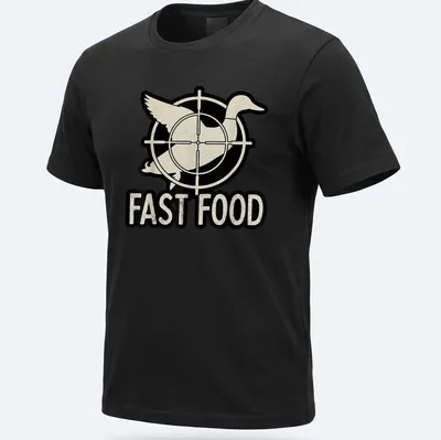 Vintage distressed Duck Hunter t-shirt featuring the text FAST FOOD with a cartoon duck