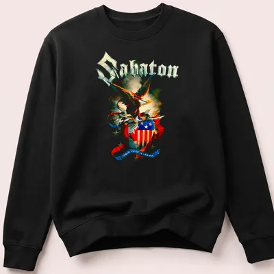 Watercolor T-shirt featuring an eagle crest shield and Sabaton North American Tour text — printed on a unisex sweatshirt