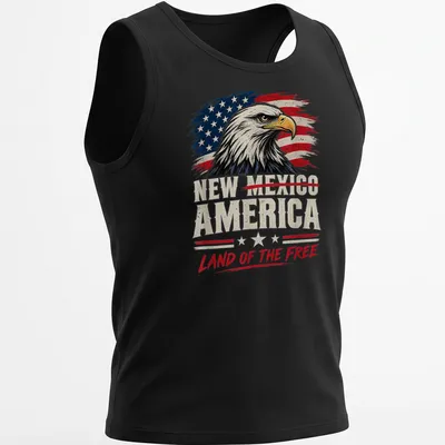 Vintage distressed T-shirt featuring an eagle and patriotic text about New Mexico. — printed on a tank top