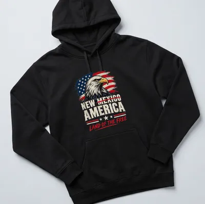 Vintage distressed T-shirt featuring an eagle and patriotic text about New Mexico. — printed on a unisex hoodie