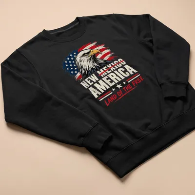 Vintage distressed T-shirt featuring an eagle and patriotic text about New Mexico. — printed on a unisex sweatshirt