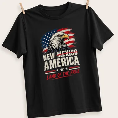 Vintage distressed T-shirt featuring an eagle and patriotic text about New Mexico. — printed on a unisex t-shirt