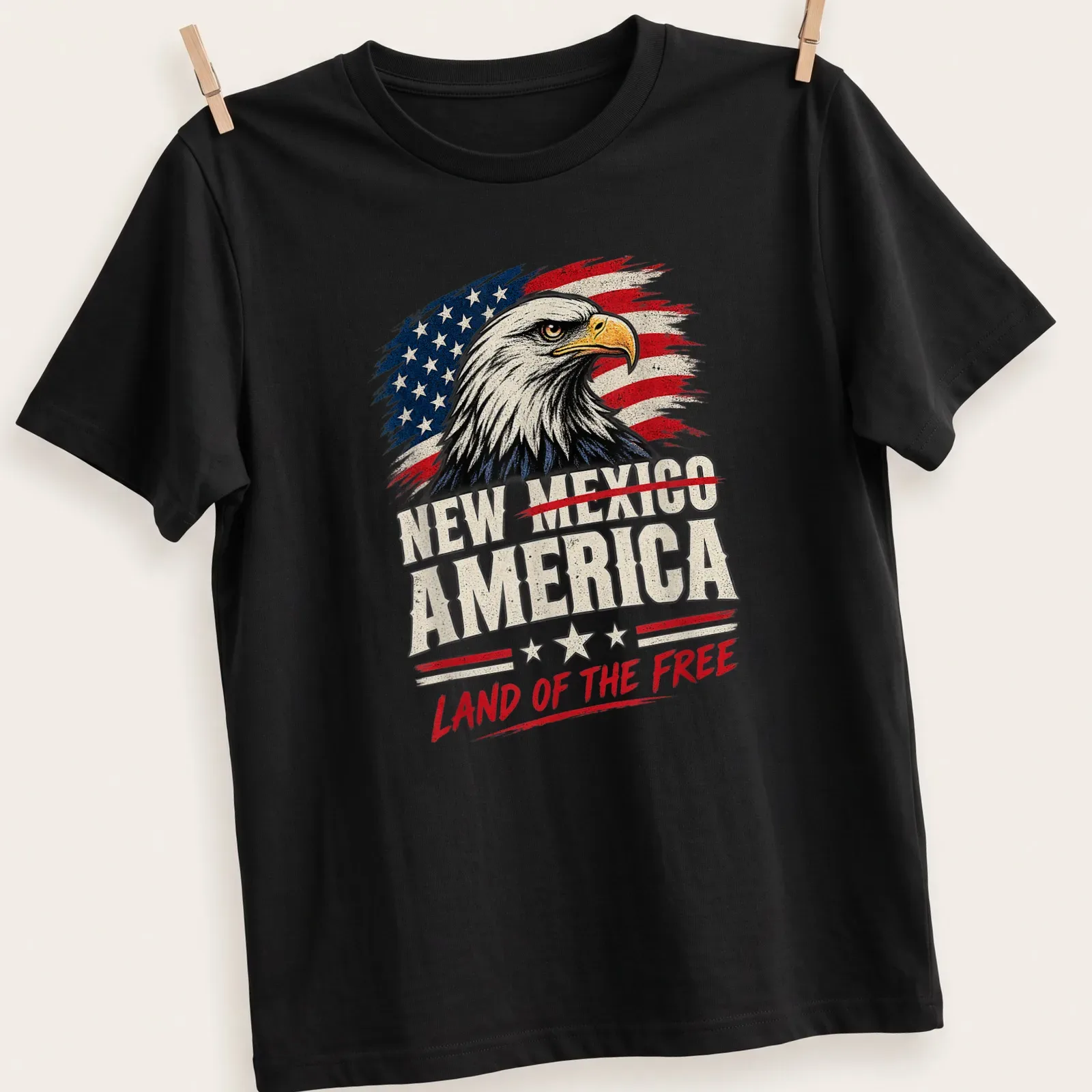 Vintage distressed T-shirt featuring an eagle and patriotic text about New Mexico. — printed on a unisex t-shirt