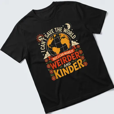 Vintage playful tee featuring a colorful earth globe and a humorous quote about kindness — printed on a unisex t-shirt