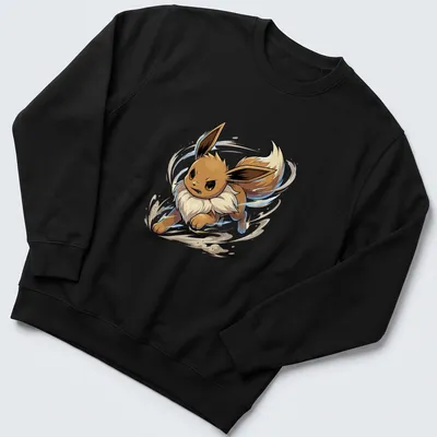 Anime style illustration of Eevee running energetically in brown and cream — printed on a unisex sweatshirt