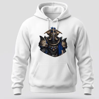 Detailed fantasy art t-shirt featuring Empress Caiatl in gold, blue, and black — printed on a unisex hoodie