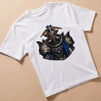 Detailed fantasy art t-shirt featuring Empress Caiatl in gold, blue, and black