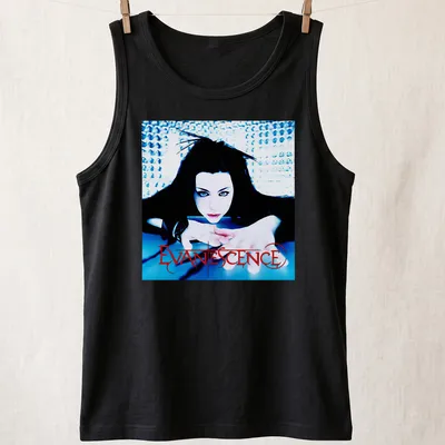 Gothic style t-shirt featuring Evanescence and Amy Lee in black, blue, and red. — printed on a tank top
