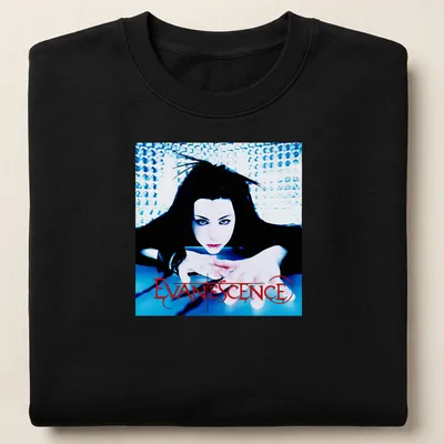 Gothic style t-shirt featuring Evanescence and Amy Lee in black, blue, and red. — printed on a unisex sweatshirt