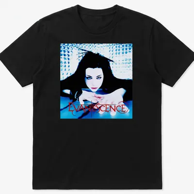 Gothic style t-shirt featuring Evanescence and Amy Lee in black, blue, and red. — printed on a unisex t-shirt