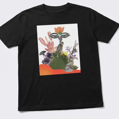Colorful collage of a falcon and floral elements with bold text The Big Falcon