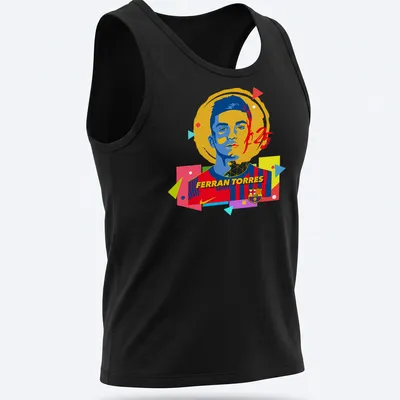 Colorful pop art design featuring Ferran Torres in vibrant hues — printed on a tank top