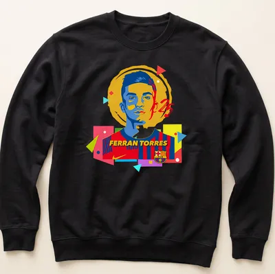 Colorful pop art design featuring Ferran Torres in vibrant hues — printed on a unisex sweatshirt