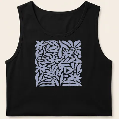 Abstract floral pattern with light blue flowers on a — printed on a tank top