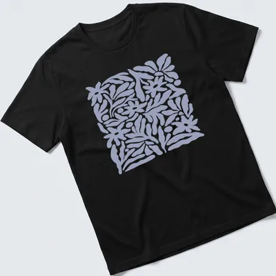 Abstract floral pattern with light blue flowers on a T-shirt